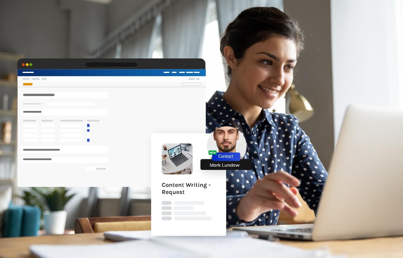 A woman working at her laptop.